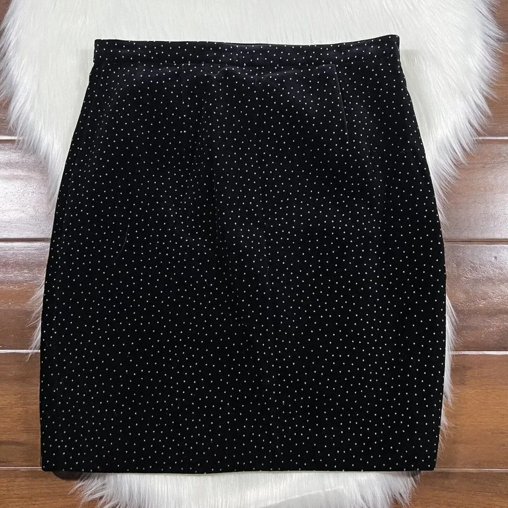 Theory Size 4 Black White Polka Dot Velvet‎ Pleated Wrap Skirt